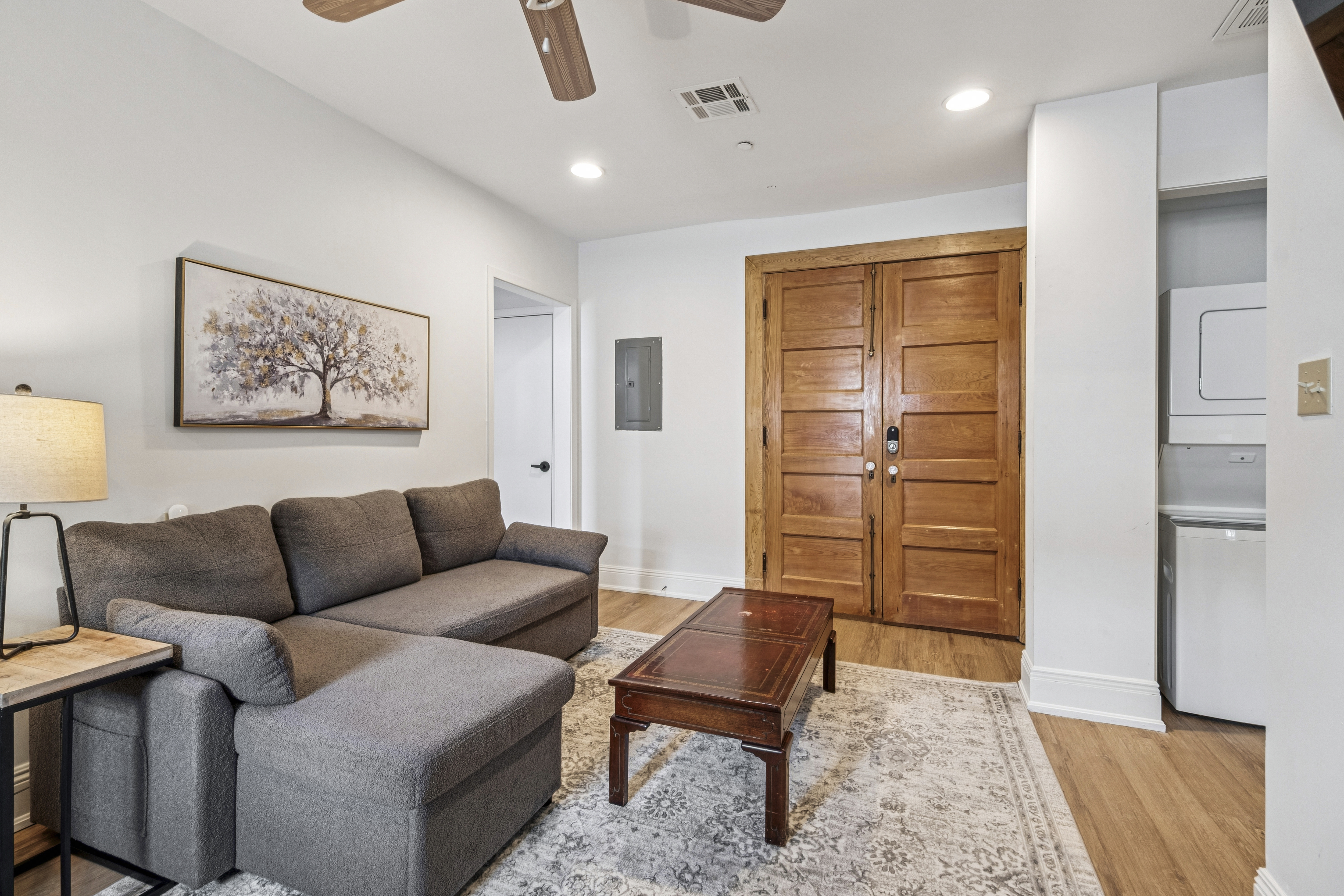 Unit 204 full kitchen with stainless appliances and dishwasher